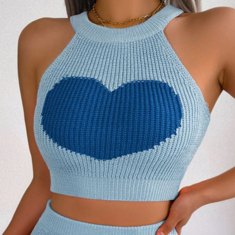 Sweetheart Ribbed Knit Set - Blue - Picture 4 of 5
